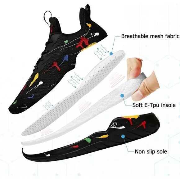 Mens Black Running Shoes Stylish Sports Tennis Walking Sneakers