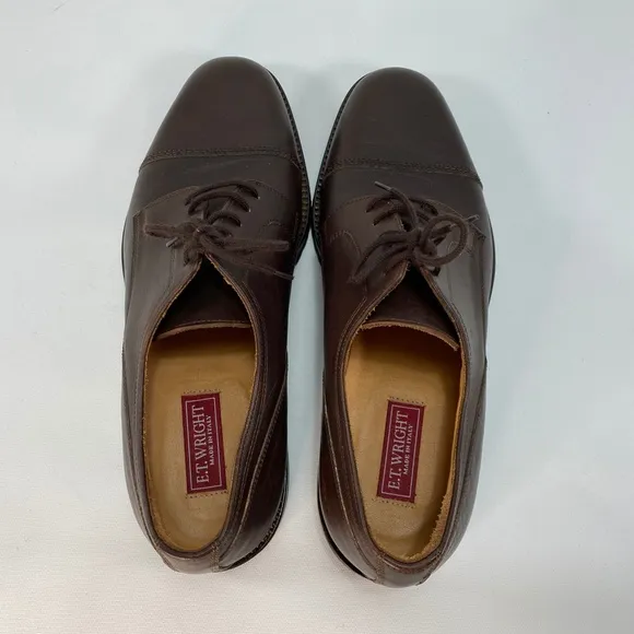 Mens ET Wright Brown Leather Oxford Dress Shoes 10 M Italy Cap Toe Cushioned