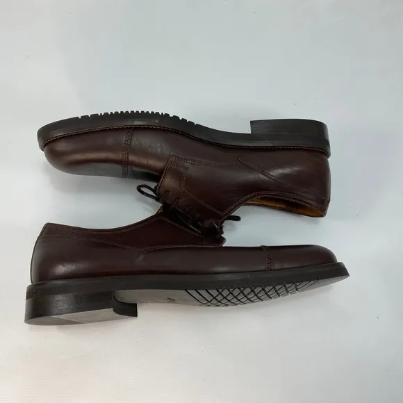 Mens ET Wright Brown Leather Oxford Dress Shoes 10 M Italy Cap Toe Cushioned