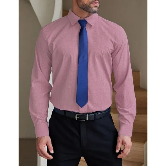 Men's Formal  Hidden Button Front Wrinkle Free Shirt Regular Fit Casual Shirts