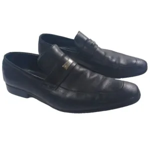 Men's Gucci Florence Black Leather Slip On Loafers Silver G Spell Out Logo