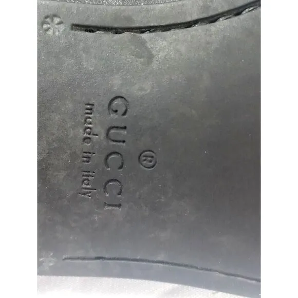 Men's Gucci Florence Black Leather Slip On Loafers Silver G Spell Out Logo