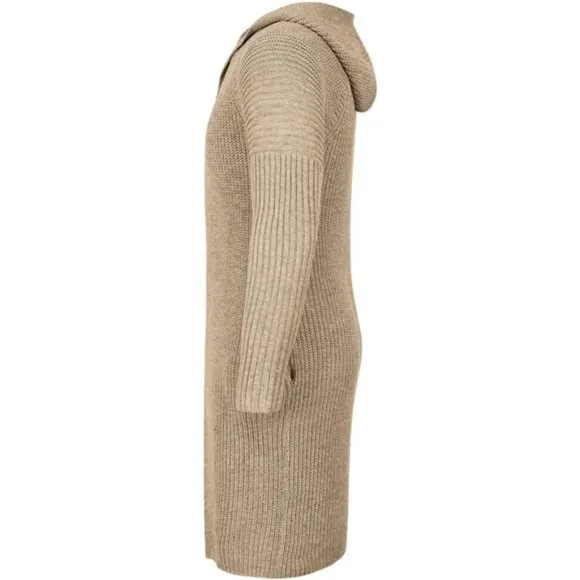 Men's Long Cardigan Sweater Hood Button Closure Long Sleeve Knit Slim Fit Coat