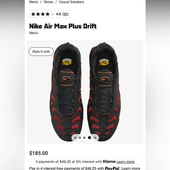men’s Nike AirMax Plus Drift - Crimson and Black