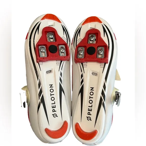 men’s orange and white PELOTON click in cycling shoes for Peloton bikes. SZ 8.5