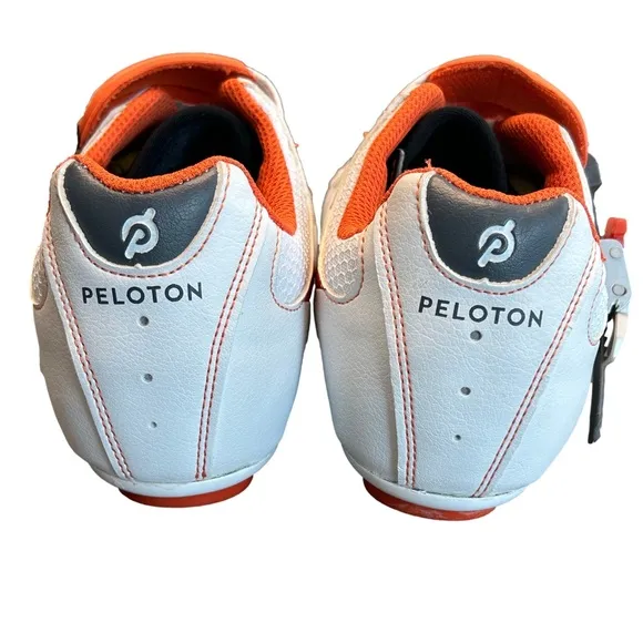 men’s orange and white PELOTON click in cycling shoes for Peloton bikes. SZ 8.5