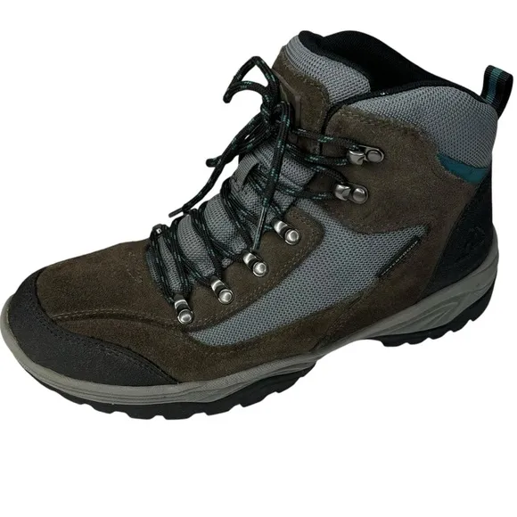 Mens Ozark Trail Hiking Boots Gray &amp; Black Leather Lace Up Waterproof Size 9.5