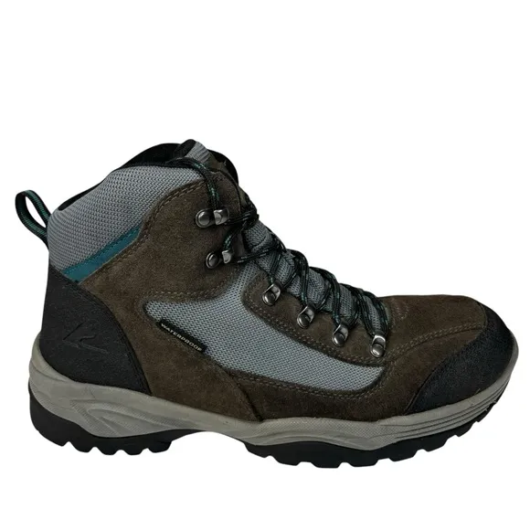 Mens Ozark Trail Hiking Boots Gray &amp; Black Leather Lace Up Waterproof Size 9.5