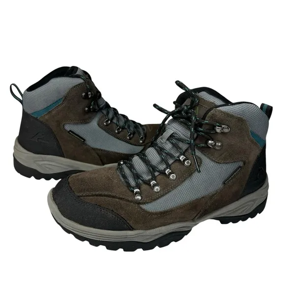 Mens Ozark Trail Hiking Boots Gray &amp; Black Leather Lace Up Waterproof Size 9.5