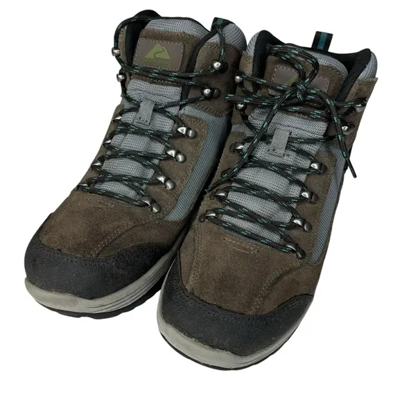 Mens Ozark Trail Hiking Boots Gray &amp; Black Leather Lace Up Waterproof Size 9.5