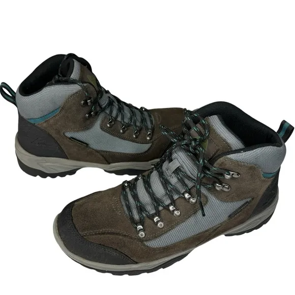 Mens Ozark Trail Hiking Boots Gray &amp; Black Leather Lace Up Waterproof Size 9.5