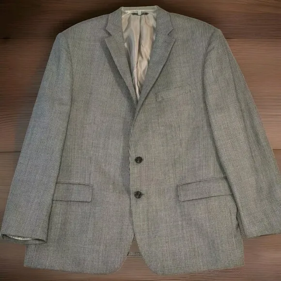 Men's Ralph Lauren Double Vented Black and White Houndstooth Wool Blazer 48 R
