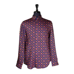 Mens Shirt Button Up Multicolor Geometric Designer Luxury Dress Casual Large