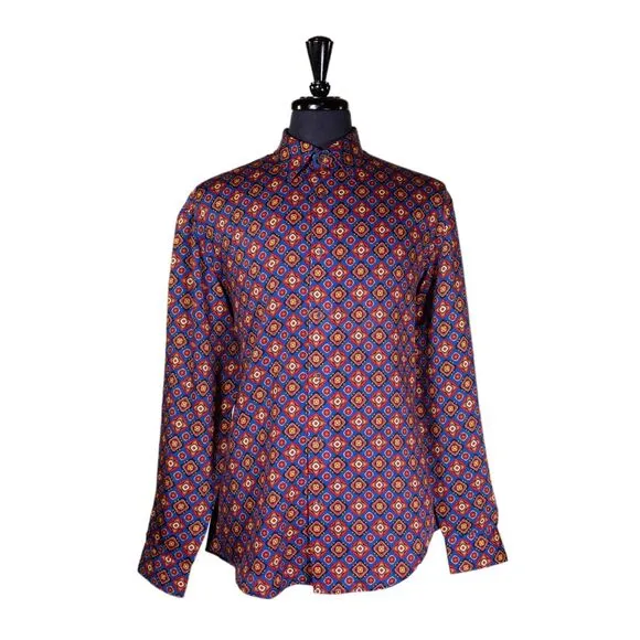 Mens Shirt Button Up Multicolor Geometric Designer Luxury Dress Casual Large