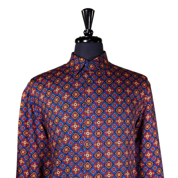 Mens Shirt Button Up Multicolor Geometric Designer Luxury Dress Casual Large