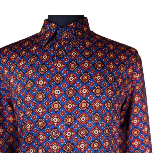 Mens Shirt Button Up Multicolor Geometric Designer Luxury Dress Casual Large