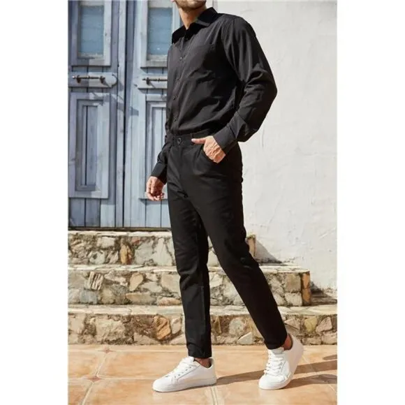 Men's Slim Fit Dress Pants - Casual Business, Skinny Stretch, Golf Pants, Black‎