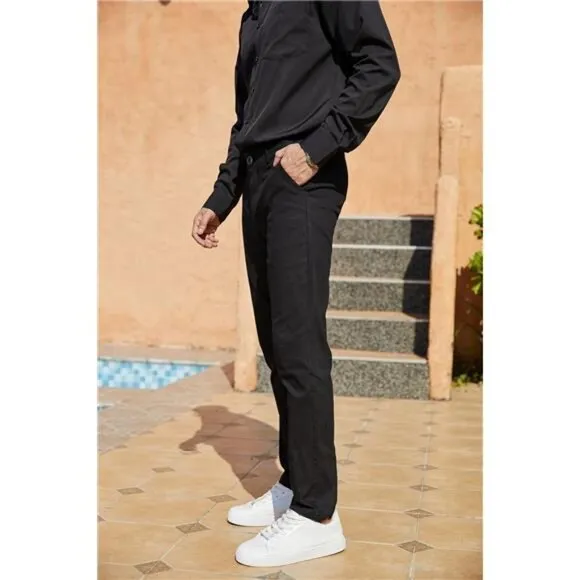 Men's Slim Fit Dress Pants - Casual Business, Skinny Stretch, Golf Pants, Black‎