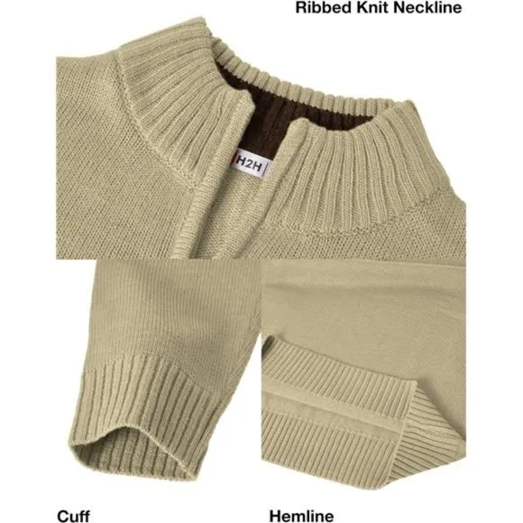 Men's Slim Fit Pullover Sweater Long Sleeve Knitted Zip Up Mock Neck, Beige