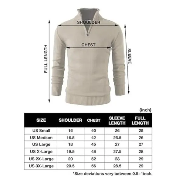 Men's Slim Fit Pullover Sweater Long Sleeve Knitted Zip Up Mock Neck, Beige