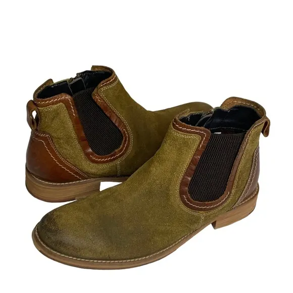 Men’s Suede &amp; Brown Tan Leather Chukka Ankle Boots Side Zipper Comfort Insoles