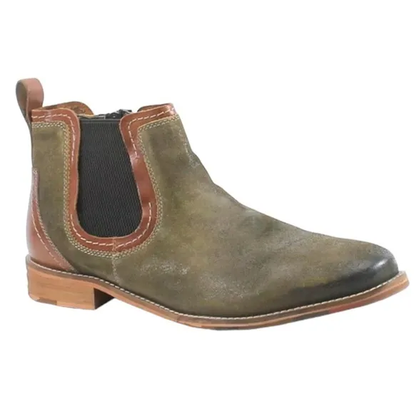 Men’s Suede &amp; Brown Tan Leather Chukka Ankle Boots Side Zipper Comfort Insoles