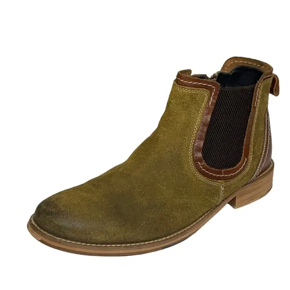 Men’s Suede &amp; Brown Tan Leather Chukka Ankle Boots Side Zipper Comfort Insoles