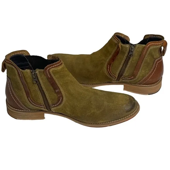 Men’s Suede &amp; Brown Tan Leather Chukka Ankle Boots Side Zipper Comfort Insoles