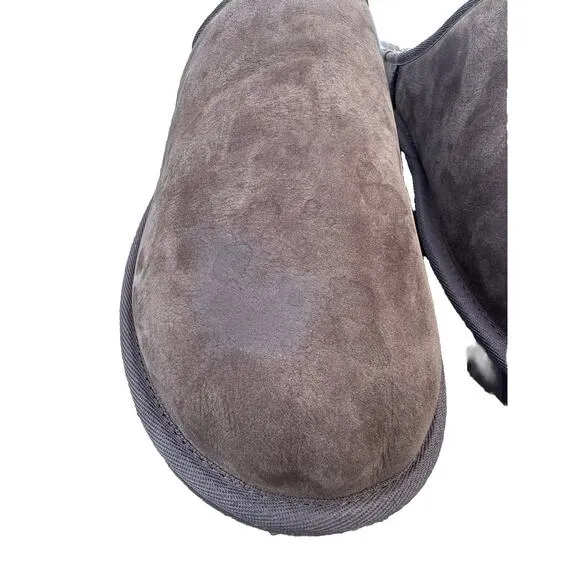 MENS US 14 UGG CLASSIC SLIP-ON SLIPPERS BURNT CEDAR BROWN SUEDE WOOL SLIDE
