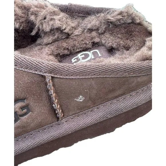 MENS US 14 UGG CLASSIC SLIP-ON SLIPPERS BURNT CEDAR BROWN SUEDE WOOL SLIDE