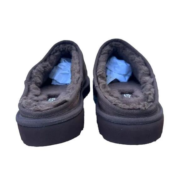 MENS US 14 UGG CLASSIC SLIP-ON SLIPPERS BURNT CEDAR BROWN SUEDE WOOL SLIDE