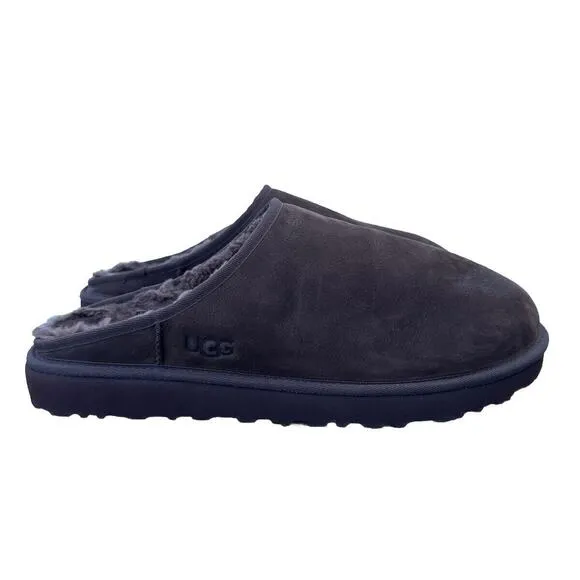 MENS US 14 UGG CLASSIC SLIP-ON SLIPPERS BURNT CEDAR BROWN SUEDE WOOL SLIDE