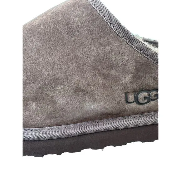 MENS US 14 UGG CLASSIC SLIP-ON SLIPPERS BURNT CEDAR BROWN SUEDE WOOL SLIDE