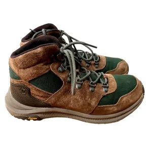 Merrell Men's 9 Ontario 85 Mid Waterproof Hiking Trail Boots Lace Up Brown Green