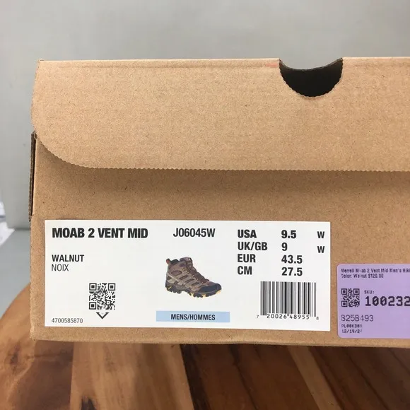 Merrell Moab 2 Vent Mid Hiking Boots Mens 9.5 Wide Trail Outdoors Brown Comfort
