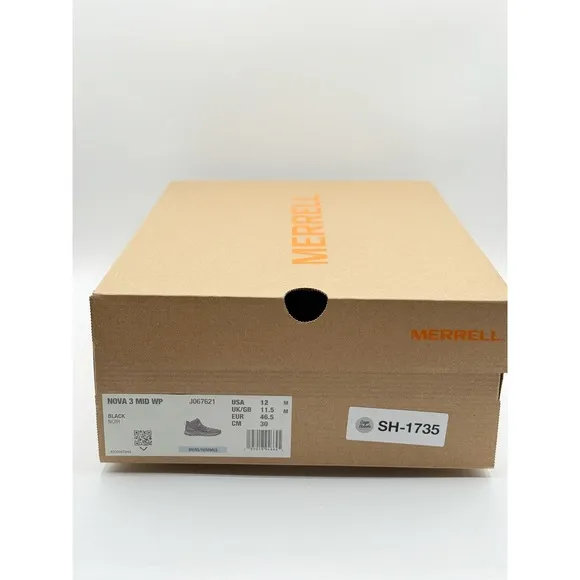 Merrell Nova 3 Mid Waterproof Hiking Boots Size 12 Mens Black New In Box