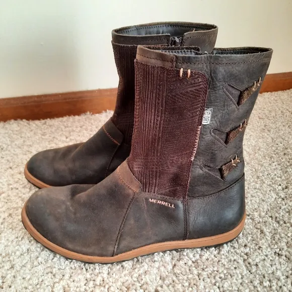 Merrell Waterproof Select Dry Brown Leather Mid-Ankle Boots J02100 Size 8.5