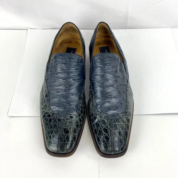 Mezlan Luxury Crocodile &amp; Ostrich Shoes 10.5 M Slip On Loafers 44.5 Flats Dress