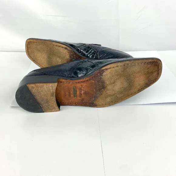 Mezlan Luxury Crocodile &amp; Ostrich Shoes 10.5 M Slip On Loafers 44.5 Flats Dress