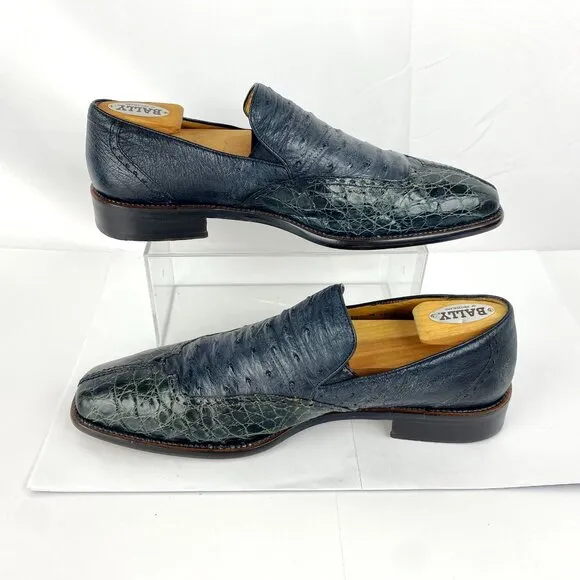Mezlan Luxury Crocodile &amp; Ostrich Shoes 10.5 M Slip On Loafers 44.5 Flats Dress