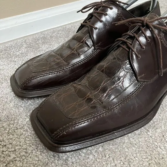 Mezlan Mens Villanova Genuine Crocodile Leather Derby Dress Shoes Brown Size 9M