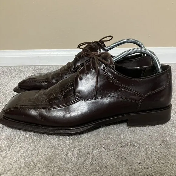 Mezlan Mens Villanova Genuine Crocodile Leather Derby Dress Shoes Brown Size 9M