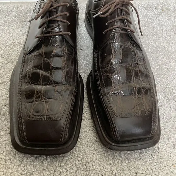 Mezlan Mens Villanova Genuine Crocodile Leather Derby Dress Shoes Brown Size 9M
