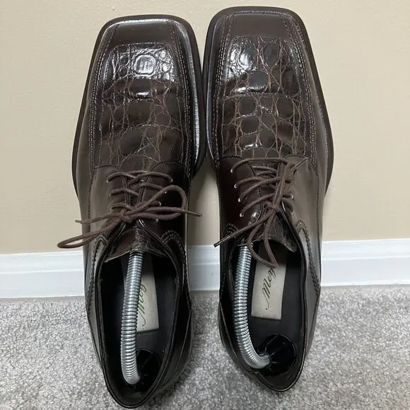 Mezlan Mens Villanova Genuine Crocodile Leather Derby Dress Shoes Brown Size 9M