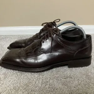 Mezlan Mens Villanova Genuine Crocodile Leather Derby Dress Shoes Brown Size 9M
