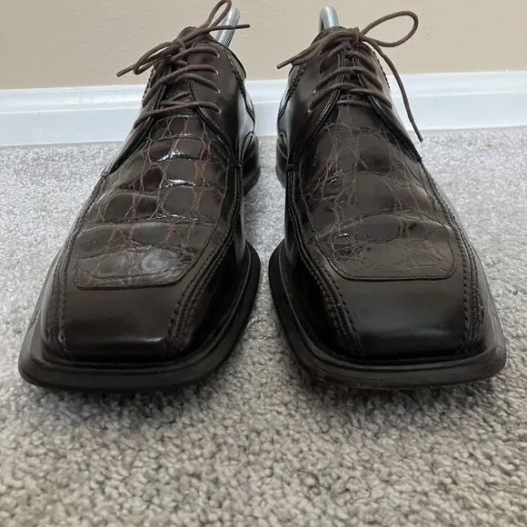 Mezlan Mens Villanova Genuine Crocodile Leather Derby Dress Shoes Brown Size 9M