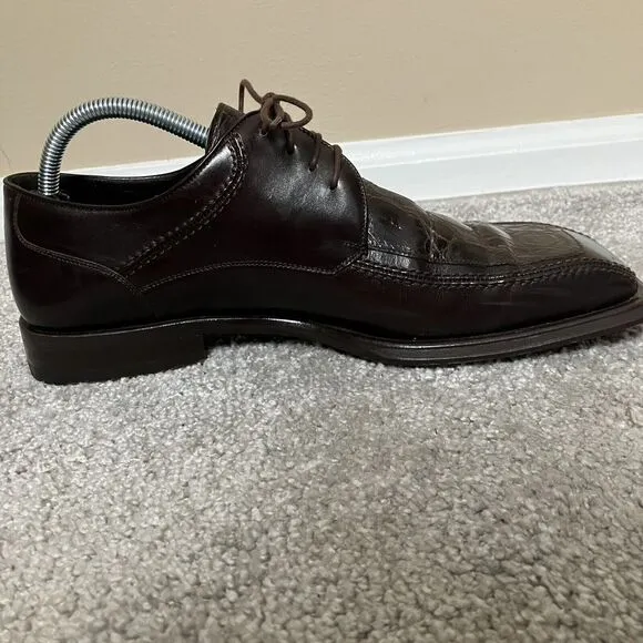 Mezlan Mens Villanova Genuine Crocodile Leather Derby Dress Shoes Brown Size 9M