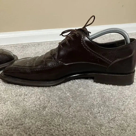 Mezlan Mens Villanova Genuine Crocodile Leather Derby Dress Shoes Brown Size 9M