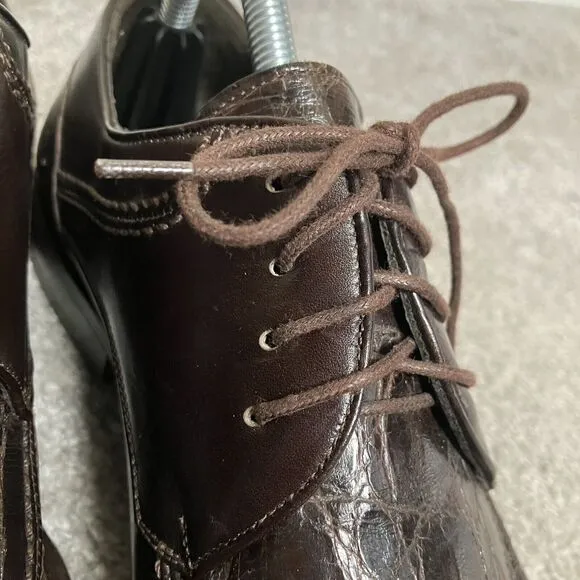 Mezlan Mens Villanova Genuine Crocodile Leather Derby Dress Shoes Brown Size 9M