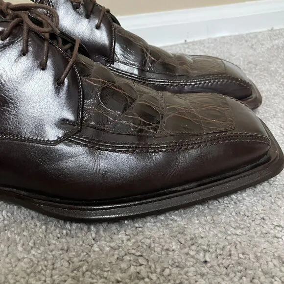 Mezlan Mens Villanova Genuine Crocodile Leather Derby Dress Shoes Brown Size 9M